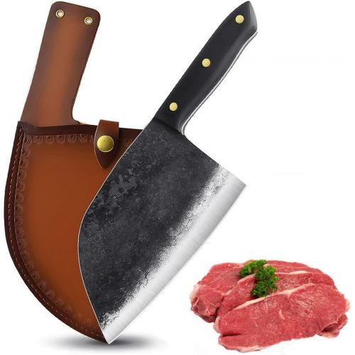  Freelander Forging Serbian Chef Knife, Huusk Kitchen Butcher Knives with Sheath Japan Knives Meat Vegetable Fruit Cleaver with Full Tang Handle (Black)