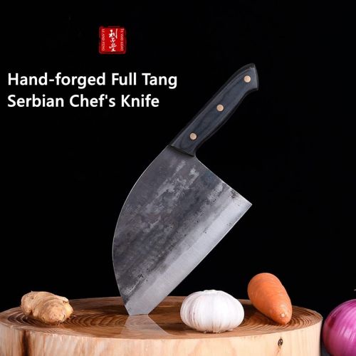  Freelander Forging Serbian Chef Knife, Huusk Kitchen Butcher Knives with Sheath Japan Knives Meat Vegetable Fruit Cleaver with Full Tang Handle (Black)