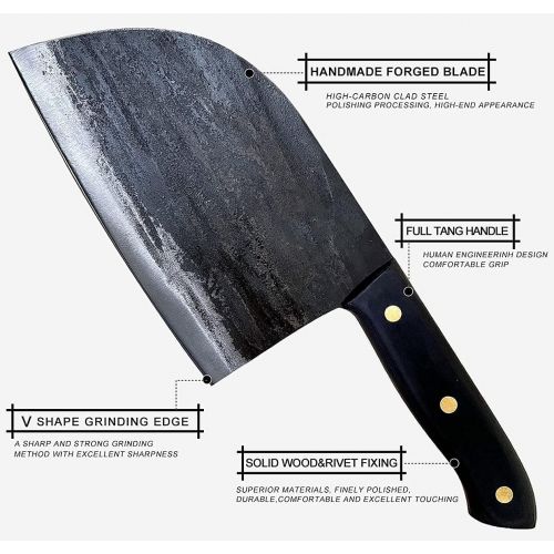  Freelander Forging Serbian Chef Knife, Huusk Kitchen Butcher Knives with Sheath Japan Knives Meat Vegetable Fruit Cleaver with Full Tang Handle (Black)