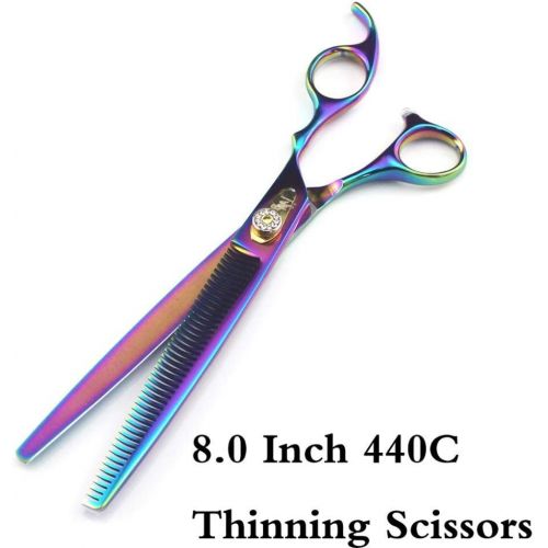 Freelander 8.0 inch Professional Pet Hair Grooming Scissors Thinning Shear & Straight Edge Shear & Curved Scissors & Chunker Shears and Top Japanese 440C Stainless Steel with Pet Grooming Com