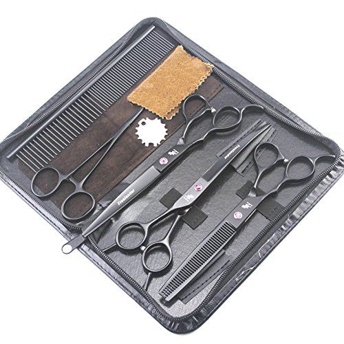  7.0 inch Left Handed Dog Hair Cutting Scissors Curved and Thinning Shears Kit Pet Grooming Supplies with Bag by Freelander