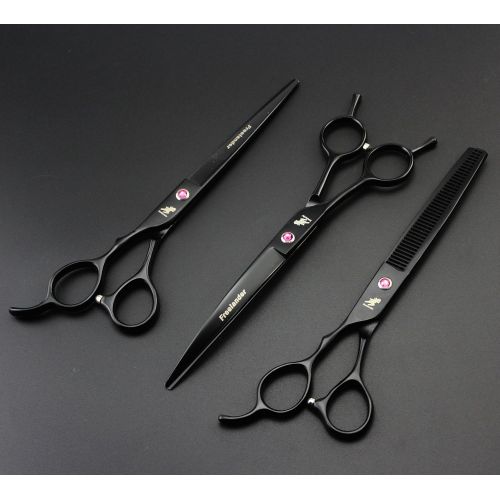  7.0 inch Left Handed Dog Hair Cutting Scissors Curved and Thinning Shears Kit Pet Grooming Supplies with Bag by Freelander