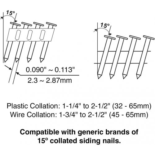  Freeman PCN65 Pneumatic 15 Degree 2-1/2 Coil Siding Nailer Ergonomic and Lightweight Nail Gun with Tool-Free Depth Adjust and Side Load Magazine, Black