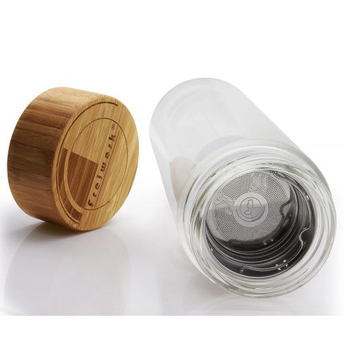  Freiwerk freiwerk Tee Thermos Flasche Zubereiter Sieb Teebereiter Infuser Glas doppelwandig BPA frei Neopren Huelle schwarz 350ml