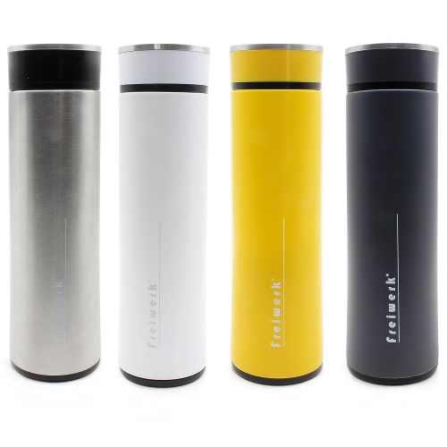  Freiwerk freiwerk Tee Thermos Flasche Zubereiter Sieb Teebereiter Infuser Glas doppelwandig BPA frei Neopren Huelle gelb 360ml