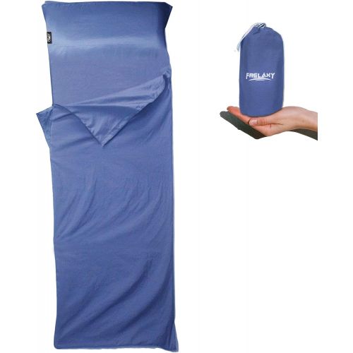  Frelaxy Sleeping Bag Liner, XL Travel Sheet & Camping Sheet for Backpacking, Hotel, Hostels & Traveling, Comfy & Easy Care, Full-Length Zipper/No Zipper, 4 Seasons Warm Cold Weathe