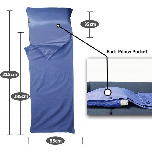  Frelaxy Sleeping Bag Liner, XL Travel Sheet & Camping Sheet for Backpacking, Hotel, Hostels & Traveling, Comfy & Easy Care, Full-Length Zipper/No Zipper, 4 Seasons Warm Cold Weathe