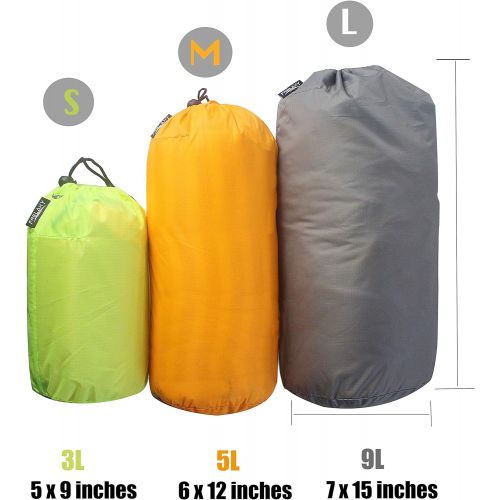  Frelaxy Stuff Sack Set 3-Pack (3L&5L&9L), Ultralight Ditty Bags with Dust Flap for Traveling Hiking Backpacking