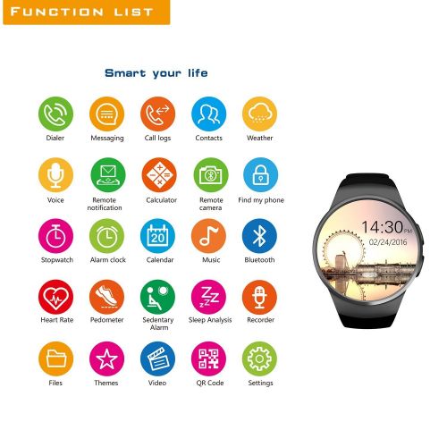  Frelop Bluetooth Smart Watch Phone KW18 Sim And TF Card Heart Rate Reloj Smartwatch Wearable Compatible For IOS Apple iPhone 5s66sSE Android Samsung HTC Sony LG Smartphones (Black)