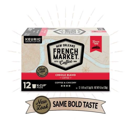  French Market Coffee French Market Medium Dark Roast and Chicory Single Serve Cups Coffee, 12 Count (Pack of 6)