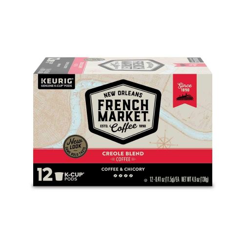  French Market Coffee French Market Medium Dark Roast and Chicory Single Serve Cups Coffee, 12 Count (Pack of 6)