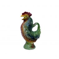 /FrenchAtticFinds1 French Antique St Clement Majolica Rooster Pitcher - Country Water Wine Jug - Colorful Majolica Figural Cockerel Pitcher - Rustic Home Decor