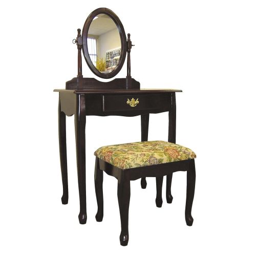  Frenchi Home Furnishing Two Piece Vanity Set with Queen Anne Design Rich Cherry Finish