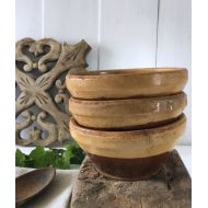 /Frenchvintagebazaar Stoneware bowls 1910s, 3 French antique sandstone dish, primitive bowls, French country rustic decor, stoneware dishes, Antique stoneware