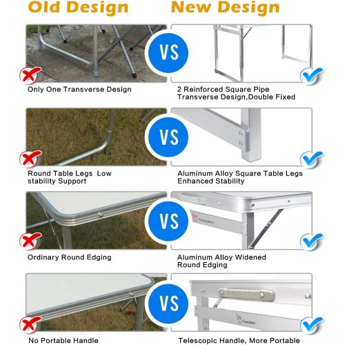  FrenzyBird Folding Picnic Table with 4 Stools, Aluminum Table Chair Set for up to 4 Persons, Portable Lightweight and Heights Adjustable for Outdoor Camping Dining BBQ Party