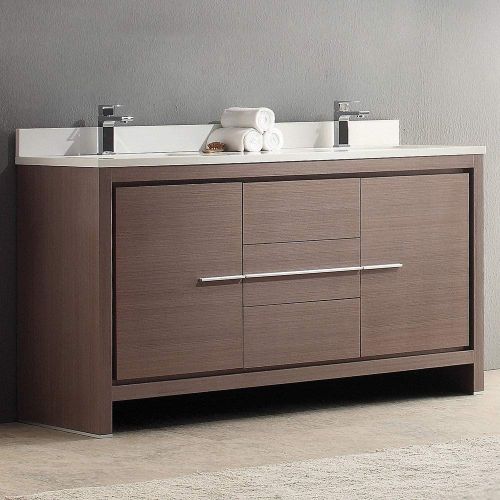  Fresca Allier 60 Wenge Brown Modern Double Sink Bathroom Cabinet with Top and Sinks