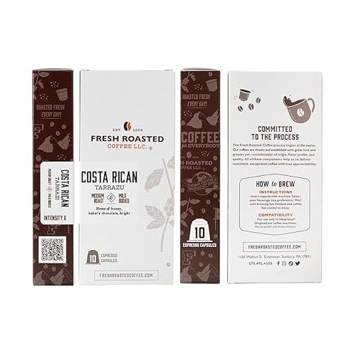  Fresh Roasted Coffee for Nespresso OriginalLine, Single Origin Costa Rican Tarrazu, Medium, 10 Count Aluminum Capsules