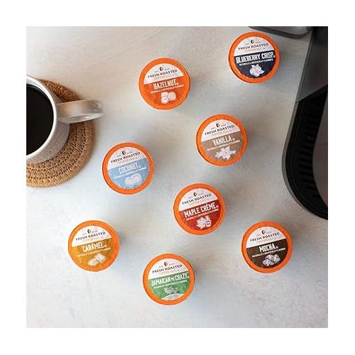  Fresh Roasted Coffee, The Great Eight, Flavored Coffee Pod Variety Pack, K-Cup Compatible, 96 Count