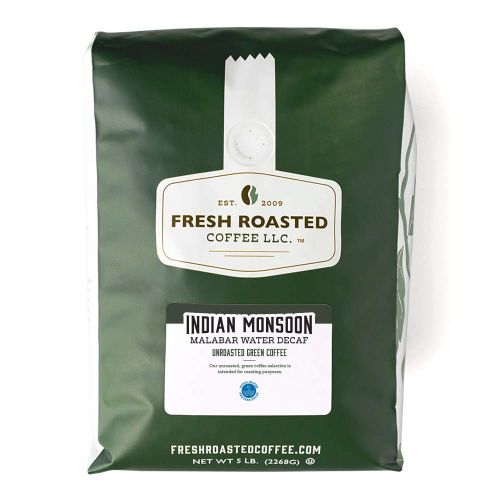  FRESH ROASTED COFFEE LLC FRESHROASTEDCOFFEE.COM Fresh Roasted Coffee LLC, Green Unroasted Indian Monsooned Malabar Water Process Decaffeinated Coffee Beans, 5 Pound Bag