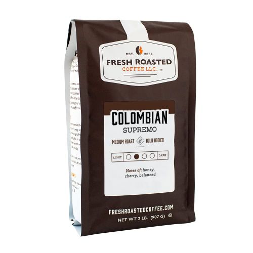  FRESH ROASTED COFFEE LLC FRESHROASTEDCOFFEE.COM Fresh Roasted Coffee LLC, Colombian Supremo Coffee, Medium Roast, Whole Bean, 2 Pound Bag