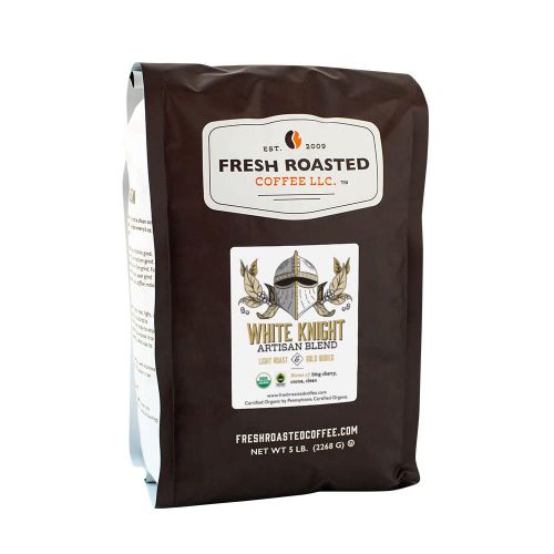  FRESH ROASTED COFFEE LLC FRESHROASTEDCOFFEE.COM Fresh Roasted Coffee LLC, White Knight Organic Coffee, Artisan Blend, Whole Bean, 5 Pound Bag