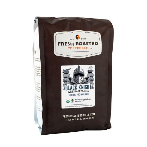  FRESH ROASTED COFFEE LLC FRESHROASTEDCOFFEE.COM Fresh Roasted Coffee LLC, Black Knight Organic Coffee, Dark Roast, Whole Bean, 5 Pound Bag