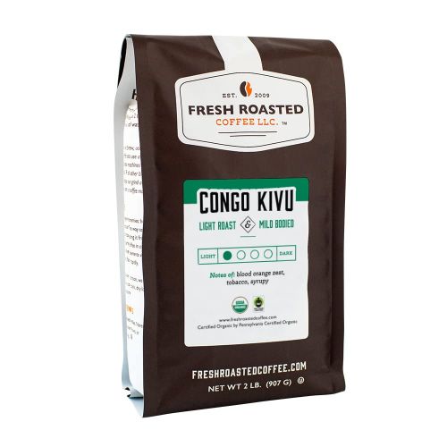  FRESH ROASTED COFFEE LLC FRESHROASTEDCOFFEE.COM Fresh Roasted Coffee LLC, Organic Congo Kivu Coffee, Light Roast, Whole Bean, 2 Pound Bag