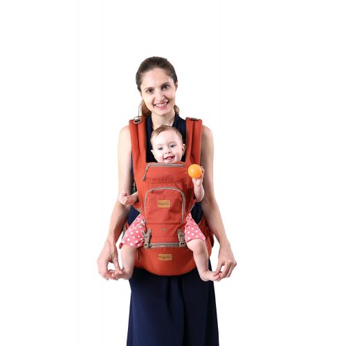  Fresh Shine Baby Carrier Hip Seat 4 in 1 - Soft Breathable Baby Carrier Backpack for Infant, Toddlers- Orange