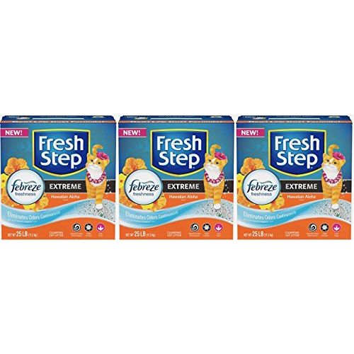  Fresh Step Extreme Hawaiian Aloha Clumping Cat Litter - Febreze Fresh Odor Solution Scoop Litter Boxes for Cats (3, 25lb)