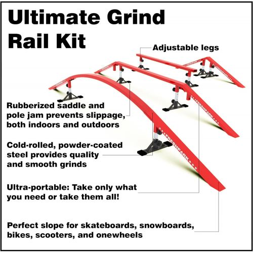  FreshPark Ultimate Grindrail Kit - Portable Adjustable Grind Rail Ramp Set for Skate, BMX Bike, Roller, Snowboard, Scooter