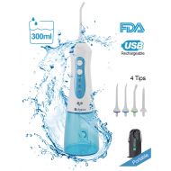 Freshjoy Cordless Water Flosser Portable Oral Irrigator 300ml Reservoir IPX7 Waterproof FDA With 4...