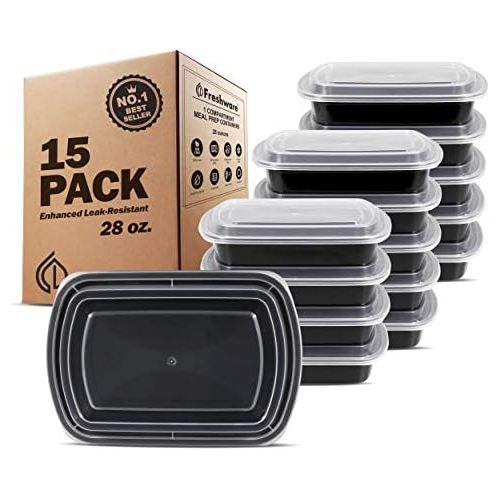  [아마존베스트]Freshware Meal Prep Containers [15 Pack] 1 Compartment Food Storage Containers with Lids, Bento Box, BPA Free, Stackable, Microwave/Dishwasher/Freezer Safe (28 oz)