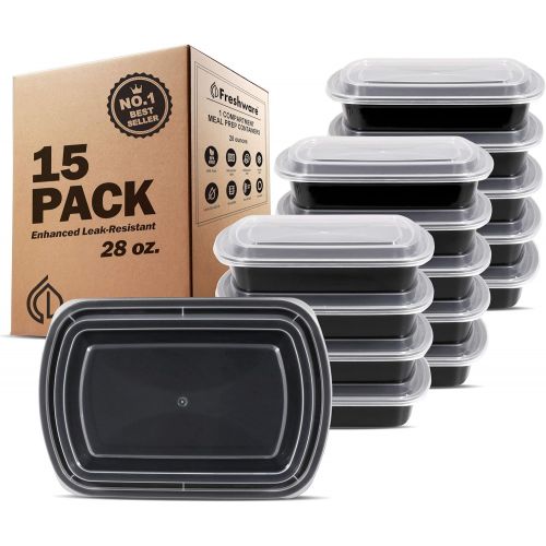  [아마존베스트]Freshware Meal Prep Containers [15 Pack] 1 Compartment Food Storage Containers with Lids, Bento Box, BPA Free, Stackable, Microwave/Dishwasher/Freezer Safe (28 oz)