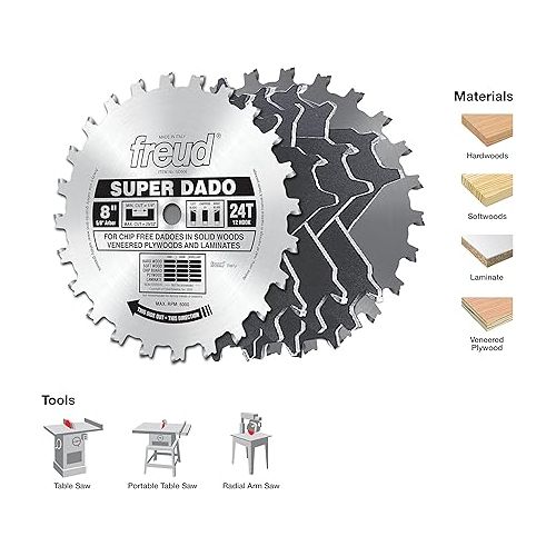  Freud SD508 Super Dado 8-Inch Stack Dado + Bosch TS1007 Dado Insert