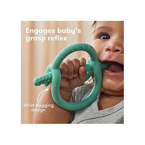  Frida Baby Get-A-Grip BabyTeether for Teething Relief | 100% Food-Grade Silicone Teething Toys for Baby 0-6, 12, 18 Months Infant, BPA-Free, PVC-Free | Teal