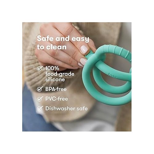  Frida Baby Get-A-Grip BabyTeether for Teething Relief | 100% Food-Grade Silicone Teething Toys for Baby 0-6, 12, 18 Months Infant, BPA-Free, PVC-Free | Teal