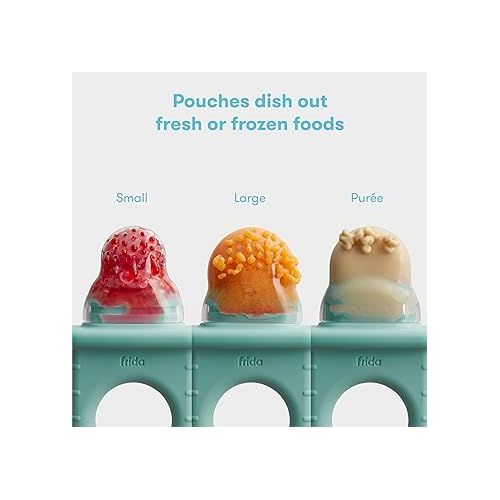  Frida Baby Push Pop Feeder, Baby Fruit Feeder, Baby Fruit Food Feeder to Safely Introduce New Foods, Fresh + Frozen Food Silicone Feeder for Babies, BPA Free, Dishwasher Safe | 3 Count, Teal