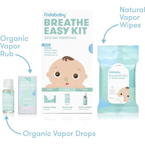  Breathe Easy Kit Sick Day Essentials by FridaBaby - Natural Vapor Wipes, Organic Vapor Rub + Organic Vapor Drops, White