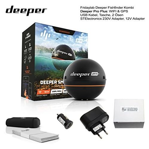  [아마존베스트]Deeper Pro Plus built-in WiFi and GPS from Friday Lab with 230Volt Charger & 12V In Car Charger Adapter For IOS & Android Fishfinder Fish Finder with WiFi Wireless For Tablet Sma