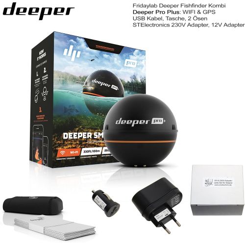  [아마존베스트]Deeper Pro Plus built-in WiFi and GPS from Friday Lab with 230Volt Charger & 12V In Car Charger Adapter For IOS & Android Fishfinder Fish Finder with WiFi Wireless For Tablet Sma