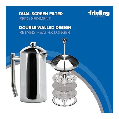  Frieling Double-Walled Stainless-Steel French Press Coffee Maker in Frustration Free Packaging, Polished, 17 Ounces