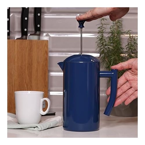  Frieling Double-Walled Stainless Steel French Press Coffee Maker, Navy, 34 fl oz.