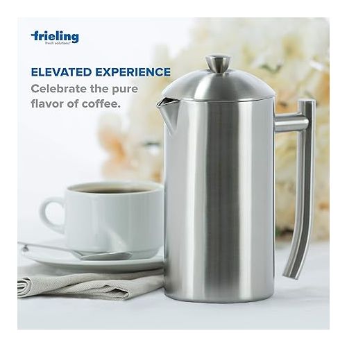  Frieling Double-Walled Stainless-Steel French Press Coffee Maker - Brushed 36 Ounces - French Press Insulated Coffee Maker - Stainless French Press