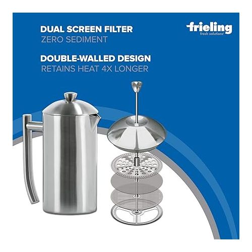  Frieling Double-Walled Stainless-Steel French Press Coffee Maker - Brushed 17 Ounces - Camping French Press - Stainless Steel Coffee Maker