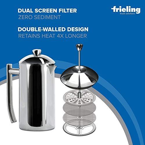  Frieling 0102 French Press doppelwandig Edelstahl poliert 17 fl.oz. ca. 500 ml mit patentiertem Doppelsieb