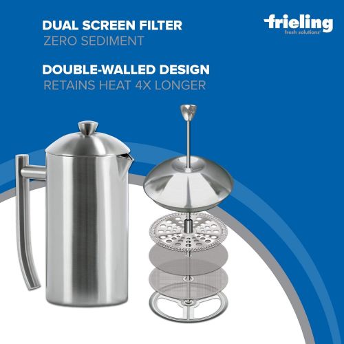  Frieling Double-Walled Stainless-Steel French Press Coffee Maker, Brushed, 44 Ounces