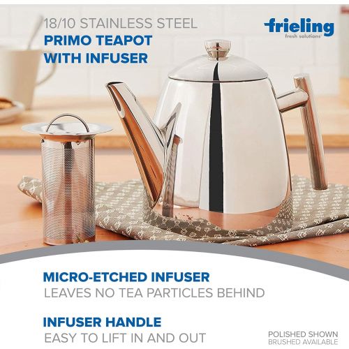  Frieling USA 18/10 Stainless Steel Teapot with Infuser, Tea Warmer with Teapot Infuser for Loose Tea, 34 Ounces