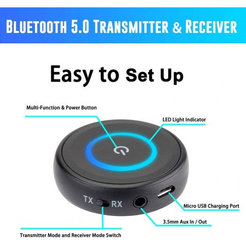  Friencity Bluetooth V5.0 Audio Transmitter Receiver with aptX Low Latency, 2-in-1 Wireless Bluetooth Adapter with 3.5mm  2.5mm RCA Audio Cable for TV, Home Stereo, MP3, CD Player,