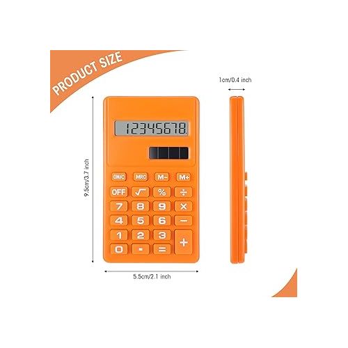  3 Pieces Mini Digital Desktop Calculator with 8-Digit LCD Display Standard Function Electronic Pocket Size Calculator for School, Office and Home, Blue Orange Green