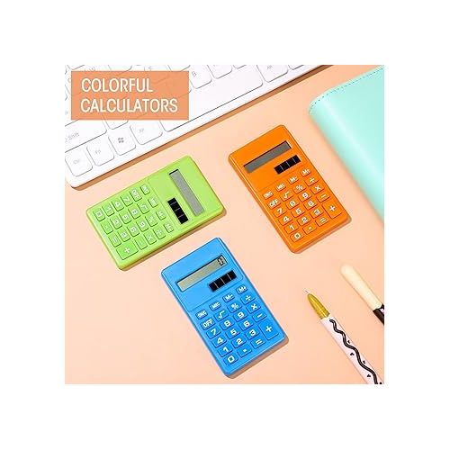  3 Pieces Mini Digital Desktop Calculator with 8-Digit LCD Display Standard Function Electronic Pocket Size Calculator for School, Office and Home, Blue Orange Green